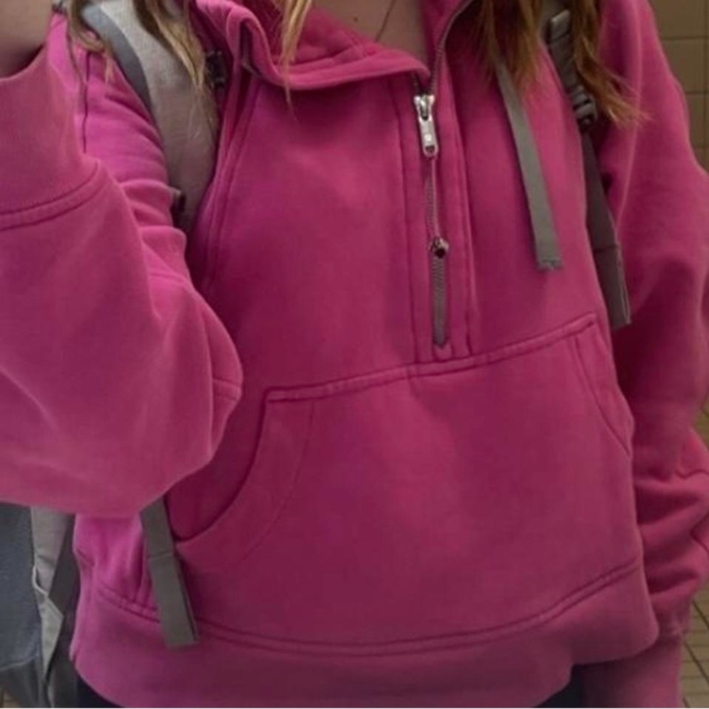 hot pink lululemon funnel-neck half zip scuba